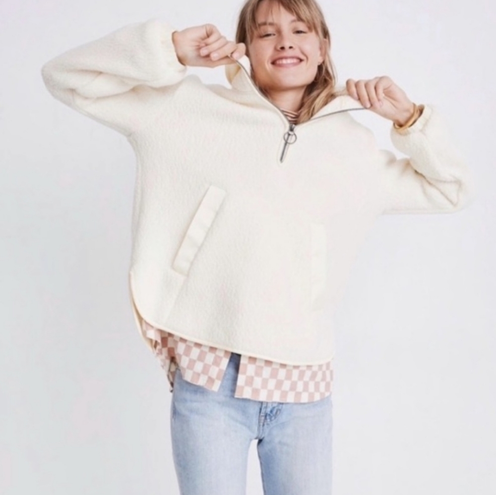 Madewell Cream Polartec Fleece Half Zip Pullover